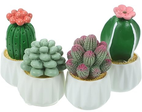 SUPVOX Set 4 Mini Statuette di Cactus in Resina, Ornamenti da Giardino in Miniatura per Decorazione Casa, Scrivania e Auto, Piante Grasse Finte per Micro Paesaggi