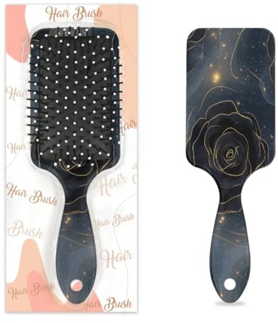Myfsucce Hair Brush for Women - Cushion Massage Detangler Brush with Black Gold Rose Pattern Pattern, Anti-Static Smoothing Hairbrush for Wet/Dry Hair