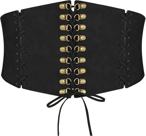 WERFORU Ceinture Corset Large pour Femme Corset Vintage Femme Ceinture Lacée à Nouer Waspie pour Robes,Tenues Médiévales et Steampunk