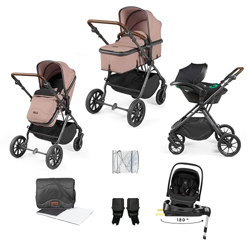 Ickle Bubba Cosmo 9-teiliges Reisesystem mit i-Size Nimbus-Autositz und 180° drehbarer ISOFIX-Basis – von der Geburt bis 22 kg (ca. 4 Jahre) (Wüste/Hellbraun)