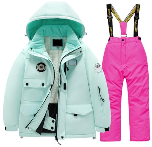 Combinaison De Ski Enfant Windproof Polaire avec Veste Et Pantalon pour Garçons Et Filles Hiver Snowboard Neige Tenue Complète