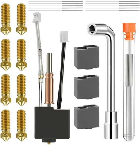 Cobra 3 Hotend Kit, Cobra 3 Combo/Cobra 3 V2 Hot End Imprimante 3D Kit Hotend avec clé Buse, 8 buses en laiton de 0,4 mm, 2 étuis de protection en silicone et 10 aiguilles de nettoyage pour