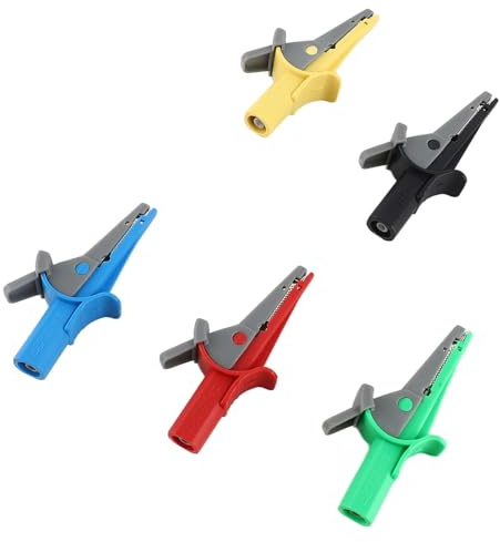Bamjour Morsetti a Coccodrillo, 10A 600 V 1000 V 5 Pezzi Morsetti per Test Elettrici a Coccodrillo Isolati a Piccoli Morsetto Elettrico per Jack a Banana 4 Mm