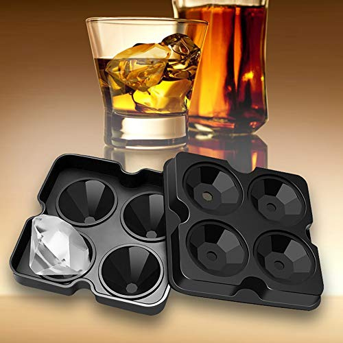 Phefop Molde para Cubitos de Hielo, Silicona de Grado Alimenticio, 4 Ranuras para Hacer Cubitos de Hielo en Forma de Diamante para Fiestas y Bebidas (Black)
