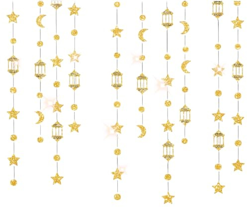ROKZELT Ramadan Deko 10 Stück Ramadan Girlande Ramadan Mubarak Banner Gold Stern Mond Laternen Eid Mubarak Dekoration Wanddeko für Islam Party Haus Hochzeit Muslim