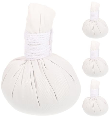 Pallina da Massaggio Thai Herbal Massage Ball 4 Pezzi in Cotone | Bianco, Uso Spa per Tutto Corpo, Sacchetti di Erbe Cinesi e Aroma Compress Ball