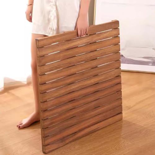 Alfombrilla de ducha impermeable antideslizante de madera para spa, sauna, piscina, jacuzzi, decoración y protección de baño, 40 x 40 cm con asa.