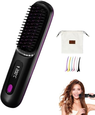 Brosse Coiffante Cocoony Cheveux Courts, Brosse Cheveux Lissante Rechargeable et Portable, Brosse Volumisante pour Coiffage Rapide (Noir)