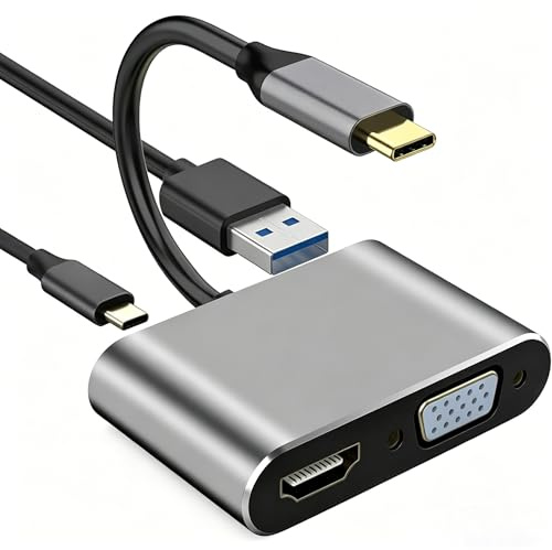 4-in-1 Hdmi to Usb C Adapter Usb C to VGA Hdmi Adapter Cable Vga to Usb C Usbc to Usb Adapter Type C to Hdmi 4K 1080P Multiport Hub for Laptop 100W PD Fast Charging 5Gbps USB 3.0 Data Port