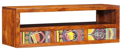Ordellia Meuble TV mural multicolore en bois massif d'acacia 90 x 30 x 30 cm, rangement multimédia, buffet, meuble TV, rack hifi, rangement pour salon et home cinéma