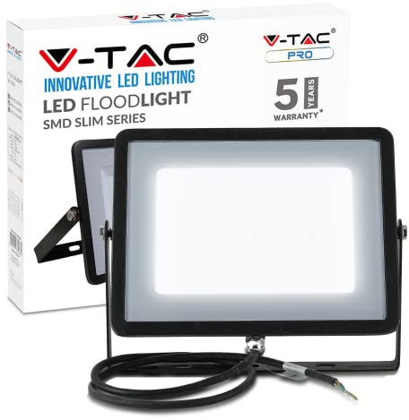 V-TAC SKU.413 - Projecteur LED Slim 100W IP65 4000K, Aluminium, Étanche, Noir, Hauteur x Largeur x Profondeur : 29,1 x 24 x 3 cm