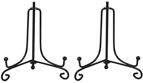 Tincogo Petits Chevalets Décoratifs en Métal - Lot de 2 Présentoirs pour Photos, Cartes Postales et Petites Assiettes - 12 cm - Noir