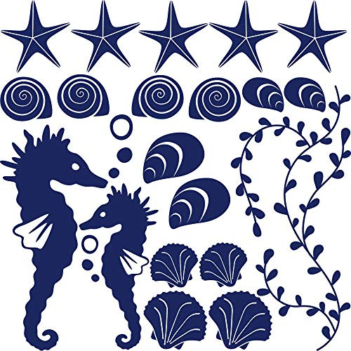 GRAZDesign Wandtattoo Bad Muschel & Seepferdchen Set Wandaufkleber Maritime Deko wasserfest - 049 königsblau