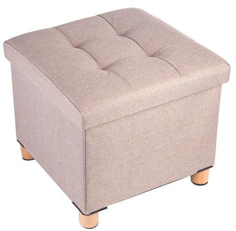 BRIAN & DANY Sitzhocker mit Stauraum, Faltbare hocker sitzbank mit stauraum, sitzwürfel mit Deckel für Wohnzimmer, Schlafzimmer, Schlafsaal, Khaki, 38 x 38 x 38 cm