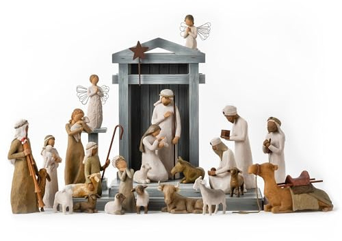 Willow Tree Nativity Premier Plus Shepherds, Animals and Angels, 24-Piece Sculpted Figure Set