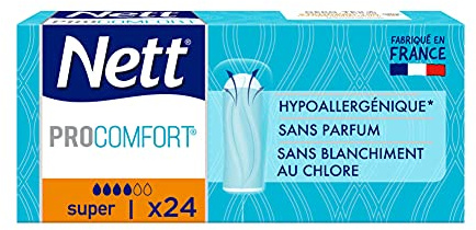 Nett - Tampons ProComfort Super Flux Abondant Sans Applicateur (boîte de 24 pièces) – Protection hygiénique hypoallergénique et sans parfum – Tampons sans blanchiment au chlore
