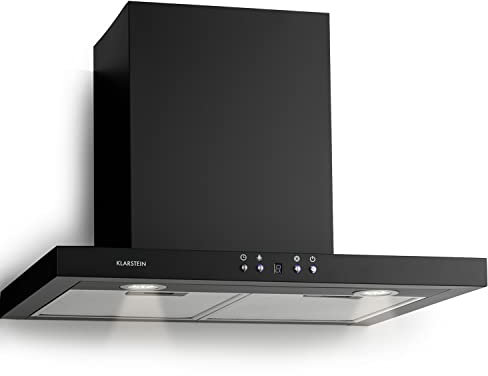 Klarstein Limelight Dunstabzugshaube - Edelstahl Wandhaube, Abzugshaube mit 3 Leistungsstufen, 600 m³/h, Digitalanzeige, LED-Beleuchtung, 64 dB, 60 cm Breite, schwarz