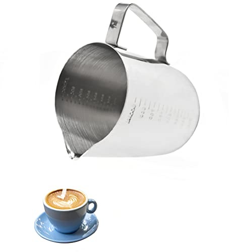 JAOMON 1000ml Bricco per Latte in Acciaio Inox, Brocca in Schiuma di Latte Cappuccino, Brocca da Latte Lattiera per Cappuccinatore con Indicatore delle Misure, Latte Schiuma Brocca Latte