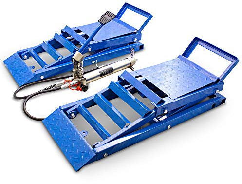 BITUXX® 2 Stück hydraulik 2,7T Auto PKW KFZ Auffahrrampen Set mit Wagenheber hydraulisch Höhenverstellbar Wartungsrampe Hebebühne Rampe Auffahrrampe Auffahrbock Blau