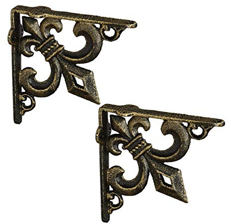 Relaxdays Regalwinkel antik, 2er Set, Regalträger Gusseisen, Bronze | Lilien Ornament, Vintage Wandwinkel für Regalboden