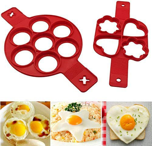 Pancake Piastra,2 PCS Stampo per Pancake in Silicone Stampo per Forno Pancake Antiaderente Pancake Maker per Uova per Muffin Uova Cupcake Pasticceria Cuore e Forma Rotonda e Stella