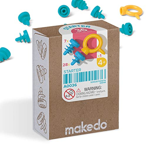 Makedo Starter Toolbox | Erstes Bastelwerkzeug-Set für Karton, 36 Teile | Der einfache Einstieg ins Kartonbasteln mit Scru und Scru+ Schrauben | Kindersicher und wiederverwendbar | MINT, ab 5 Jahren