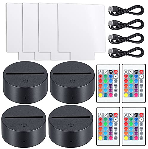 Honoson 4 Set 3D Night Light Kit with Remote, 16-Color Base for Acrylic Sheets, 4 Modes for Bedroom Decor(Square Style)