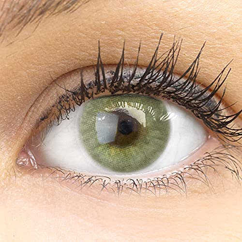 Sehr stark deckende und natürliche grüne Kontaktlinsen SILIKON COMFORT NEUHEIT farbig Jasmine Grün + Behälter von GLAMLENS - 1 Paar (2 Stück) - DIA 14.00 - ohne Stärke 0.00 Dioptrien