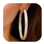 LOLIAS Boucles d'oreilles Créoles en Acier Inoxydable pour Femme avec Strass ton argent Boucles d'oreilles Anneau Hypoallergénique Piercing CZ