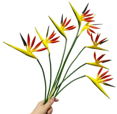 Corkwaw Lot de 8 Fleurs artificielles de 53,3 cm - Oiseau de Paradis - Plante Verte pour décoration de Maison, Jardin, Bureau, véranda, décorations de Mariage (Orange)