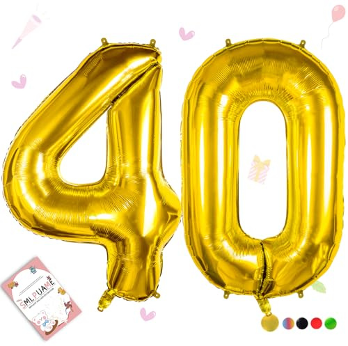 Smlpuame 102cm Folienballon Zahlen Luftballon 0-9 Geburtstag Golden Große 40 Ballons für Geburtstagsfeier Feierdekorationen, Heliumfolien Zahlenballons für Hochzeitstag