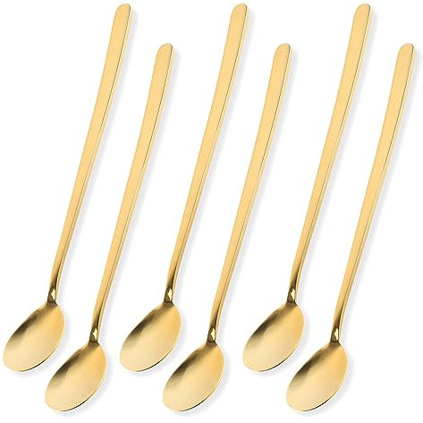 Schramm® 6 o 12 cucchiaini per latte macchiato, a scelta, in nero, argento o oro, cucchiai da tè, cucchiaini da caffè, cucchiaini da dessert, cucchiaini da mocca, cip, colore: oro, numero: 6 pezzi