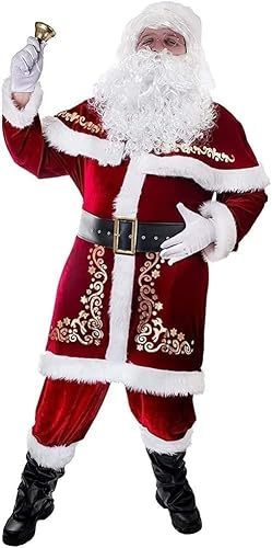 NAIQIALUO 7pcs Costume de Père Noël Grande Taille en Velours de Luxe pour Hommes Adultes Adolescent Medium