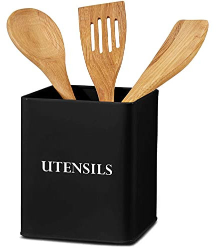 andrew james Utensil Holder Vintage Metal Utensil Pot Large Kitchen Utensil Organiser Retro Kitchen Accessories Utensils Storage Holder for Knives Forks Utensils, Kitchen Organiser Pot (Black)