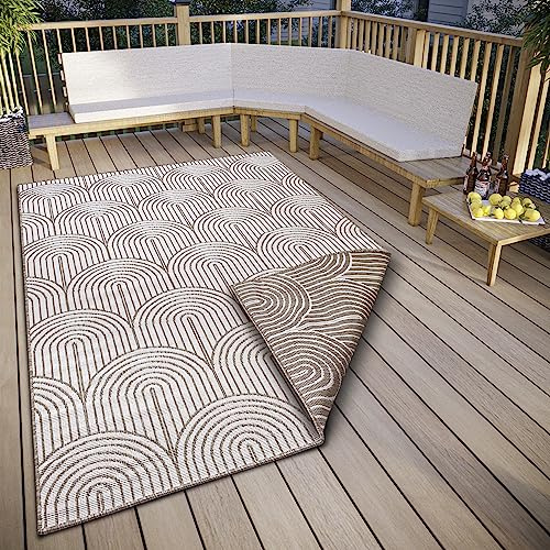 Hanse Home Pangli Outdoor Teppich Wetterfest – Wendeteppich Skandinavischer Boho Style Wasserfest Einfarbig Geometrisch 3D-Effekt für Garten, Balkon, Terrasse, Wohnzimmer – Linen, 120x170cm