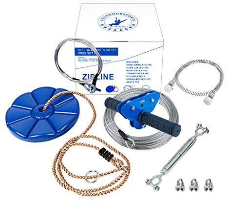 CTSC tirolina, tirolinas para Adultos y niños, Home Garden Toy Lift Set con Frenos, Asientos y Cuerdas de Acero, Colorido Disfrute de diversión (29 m Azul)