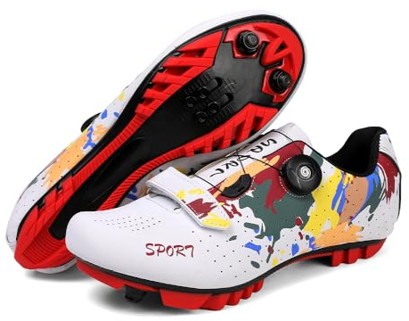 Hixingo Scarpe MTB Uomo Donna, Graffiti Colorati Stampa Scarpe Mountain Bike Compatibili con Pedali SPD, Unisex Scarpe Ciclismo All'aperto per Bici