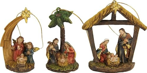 FADEDA 3X Hlg. Familie, Krippenblock, mit Hänger/Höhe:9 cm/handbemalt/detailgetreue Krippen Figuren - Weihnachten Tisch Dekoration Krippe Zubehör