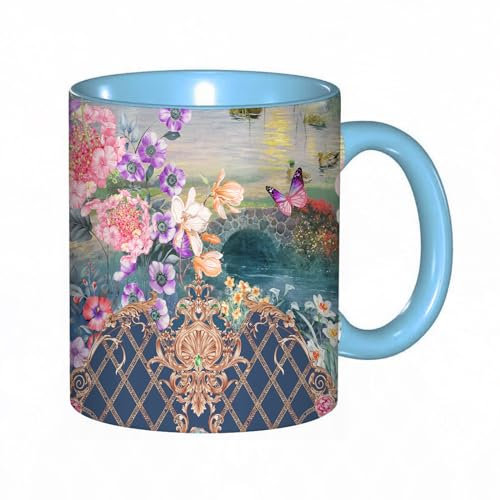 Kaffeebecher Mug,Aquarell Rose Pfingstrose Paisley Blume Schmetterling Landschaft Streifen,kaffeebecher porzellan, tasse Füllmenge 330 ml - sehr interessante bedruckte Teetassen