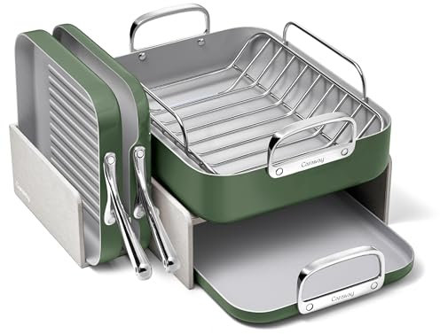 Caraway Squareware Set - Square Pans Set - Perfect for Griddling, Toasting, Searing, Roasting, and More - Non-Stick Ceramic Coated Pans - Non Toxic, PTFE & PFOA Free - Sage