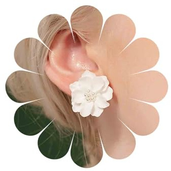 Inateannal Boho Kamelie Perlenohrringe Weiß Acryl Blume Ohrringe Vintage Perle Blume Ohrringe Acryl Floral Ohrstecker Schmuck Für Frauen Und Mädchen