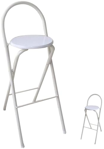 Sgabello da Bar Pieghevole Portatile con Schienale in Acciaio, Sedie Pieghevoli da Bar Alte per Cucina, Negozio All'aperto e Bar(White,60cm/24inch)