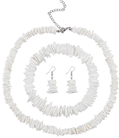 NICENEEDED Puka-Muschel-Schmuckset, Halskette Mit Muschelperlen, Hawaiianischer Boho-Ohrring, Sommer-Strand-Armbänder, Muschel-Perlen-Kragen-Anhänger