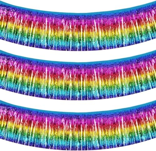 TONIFUL Metallic-Folien-Fransengirlande, dunkler Regenbogen-Wandbehang, Lametta-Fransenbanner für Auto-Parade, Brautparty, Hochzeit, Geburtstag, Ostern, Abschlussfeier, Urlaub, Party-Dekoration (9 m)