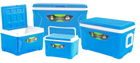 ROYALFORD Ice Cooler Box Set of 5L, 14L, 32L & 62L Boxes Camping Picnic, Insulated Food Container-Ice Box Lock Lid with Carry Handle, Leakproof Design Travel Insulated Hot Box/Cold Freezer Box, Blue