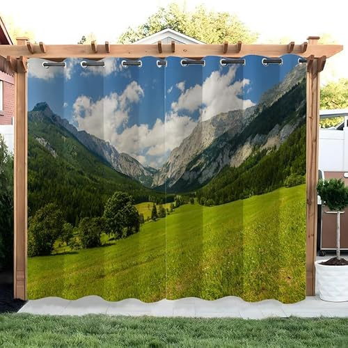 buyluhn Landschaft Outdoorvorhänge Wetterfest Berg Outdoor Vorhänge Wasserdicht Balkon Vorhang Außen 2er Set Outdoor Vorhang mit Ösen Outdoor Gardinen für Pavillon Terrasse, 155x200cm