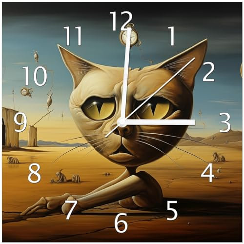 Wallario Design-Wanduhr Katze als Zeitwächter aus Glas, Motiv-Uhr Größe 30 x 30 cm, weiße Zeiger