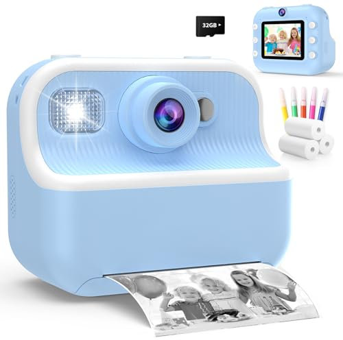 Macchina fotografica per bambini, giocattolo dai 3 ai 12 anni, 48 MP 1080P, fotocamera digitale per bambini, fotocamera da 2,4 pollici, stampa istantanea con carta da stampa e carta da 32 GB, regalo