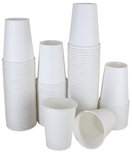 Sunrise Packaging 50 x 8oz White Paper Cups for Hot & Cold Drinks - 240ml | Leak-Resistant Single Wall Disposable Coffee/Tea Paper Cups