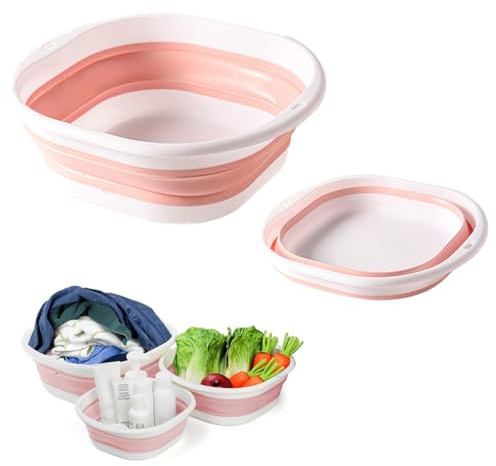 ruitao Collapsible Washing Up Bowl - Folding Hand Wash Basin, Plastic Washing Up Bowl, Retractable Water Storage Basin, Portable Food Storage Camping Bowl, Outdoor Travel Camping Hiking(pink) (M)